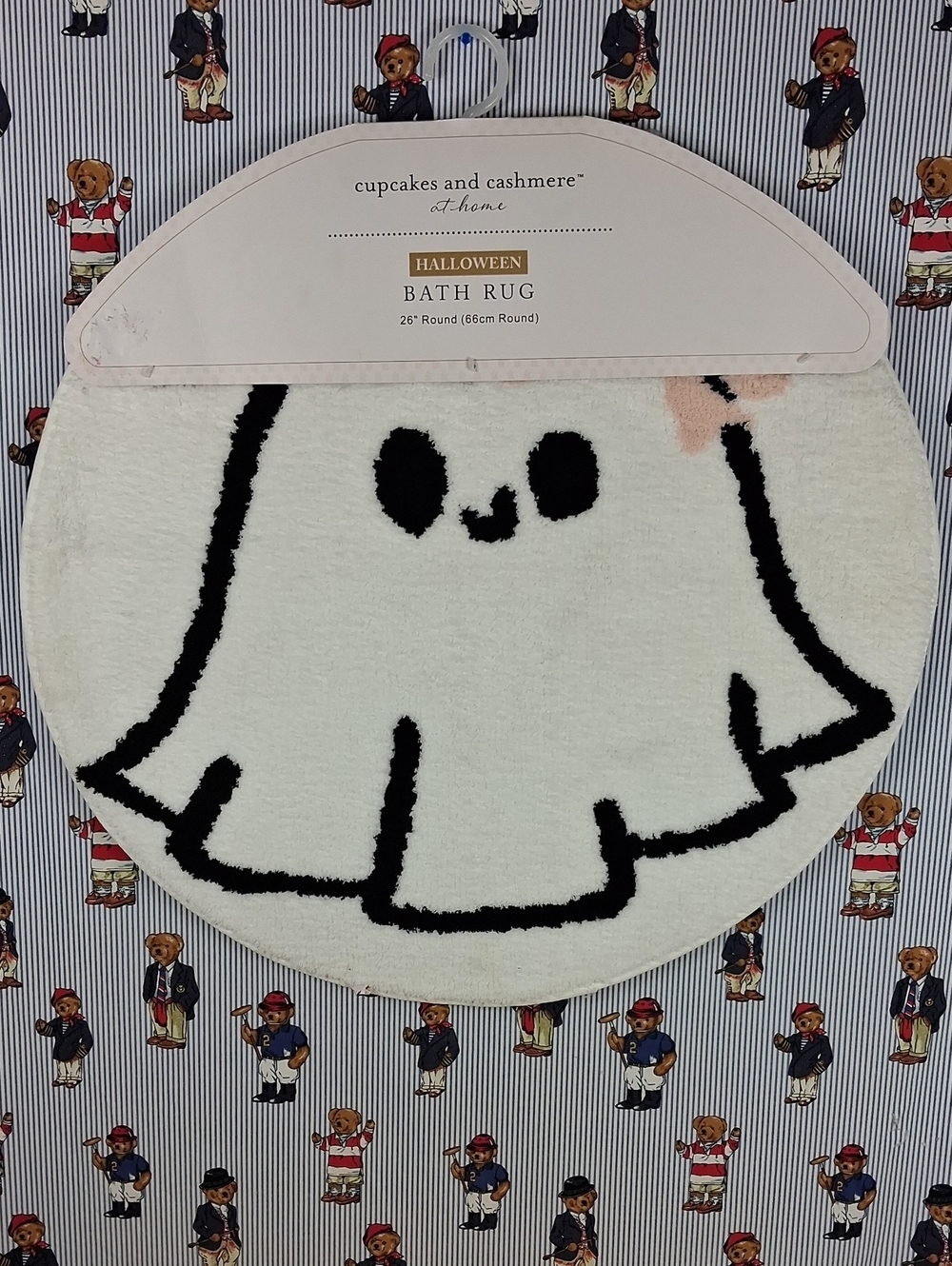 Cupcakes & Cashmere At Home Halloween Collection Ghost Pink Bow Circle Bath Mat